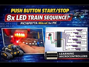 Push Button Start/Stop 8x LED Train Sequence | PIC16F877A MikroC for PIC