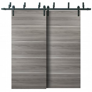 Double Bypass Barn Sliding Grey Doors 60 x 84 with 6.6FT Rails