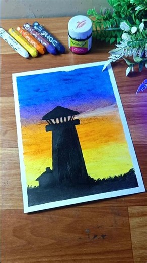 🌌Amazing Sunset Lighthouse Scenery | with Oil Pastel