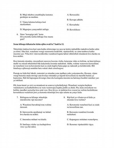 Grade 9 Kiswahili Paper 1 Mid Term 2 2026 Exam