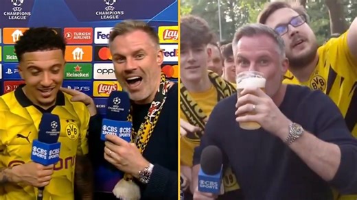 'Smashed' Jamie Carragher interviews Jadon Sancho after drinking '8 pints in Yellow Wall'