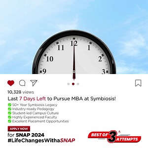 Just 7 days left to apply for Symbiosis MBA via SNAP 2024 and fast-track your MBA journey. Get access to: ✅ 17 Symbiosis Institutes ✅ 29 MBA Programmes ✅ Best of 3 Test Attempts ✅ Diverse Specialisation Options Apply now for SNAP 2024! Click Here: https://bit.ly/4ccHHzF | Snap-Symbiosis