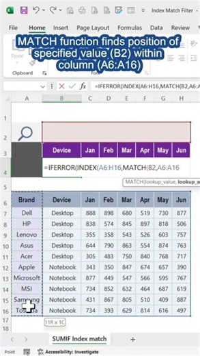 Advanced Excel Filter Using INDEX & MATCH 🔥 #Shorts