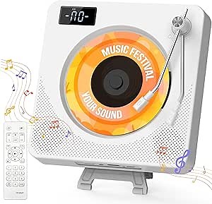CD Player Portable with Bluetooth Mini Cute CD Player for Kid Converter Rocker Switch,Wall Mountable Music Player with Remote Control Built-in HiFi Speakers/Headphone Jack/USB/TF Card for Home