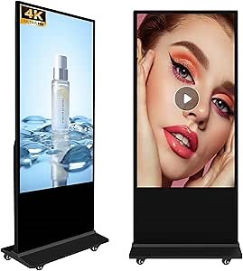 65“ Indoor Digital Signage, 4K 2160P LCD Touch Screen Digital Signage Displays, Floor Standing Digital Kiosk, CMS/U-Disk/APP/WiFi Input Auto ADs Player, LCD Commercial Display, Android OS