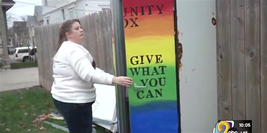 Rainbow-painted file cabinet provides free food and clothes to neighbors in need