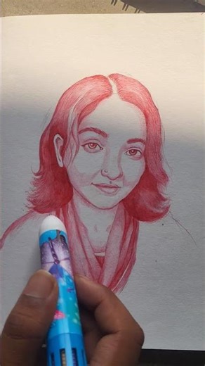 Realistic Female Portrait with Red Pen | Eye Study Drawing