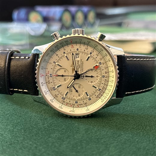 SOLD !!! Breitling Navitimer World, A24322, Silver
