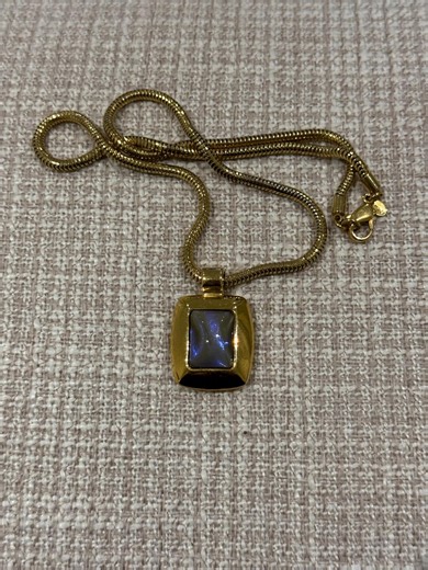 Vintage Iridescent Blue Stone Pendant Necklace - Gold Tone Snake Chain - Geometric Modernist Statement Jewelry - Etsy