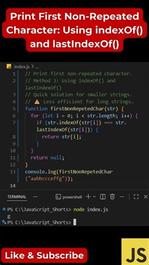 #93 First Non-Repeated Character | indexOf Trick (Super Fast for Short Strings)