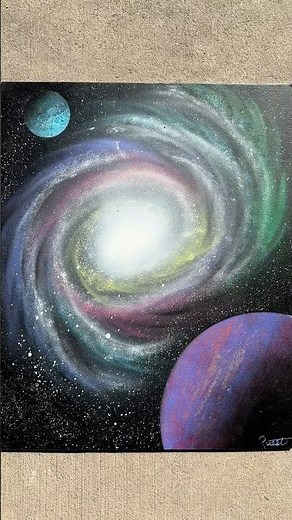How to Spray Paint Spiral Galaxy Quick and Easy With Planets #galaxyart #spraypaintart #planetart