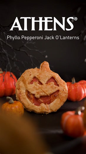71K views · 132 reactions | For the Halloween host who does the most. Add these flaky, cheesy Jack O’ Lantern bites to your party spread! 李 Get the how-to: athensfoods.com/recipes/phyllo-pepperoni-jack-o-lanterns | Athens Foods | Facebook
