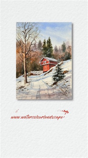 This is the first of what I like to call my “Christmas Tutorials”, so I’ve chosen a scene that seems to me to have so many of the traditional festive ingredients. I thought that if I put this out reasonably early in the season, it would give you time to make it into a possible Christmas card design that you could personalise and send out to friends and family. We’ve got the clear blue sky and the rich dark green of the fir trees, which contrasts perfectly with the warm red of the house. The cont