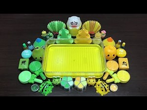 GREEN Vs YELLOW Slime | Mixing Makeup and Glitter into Clear Slime