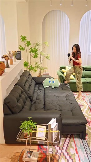 Tiffany Extendable Sofa 300cm in Jet Black eco genuine leather. | Marivelle Home