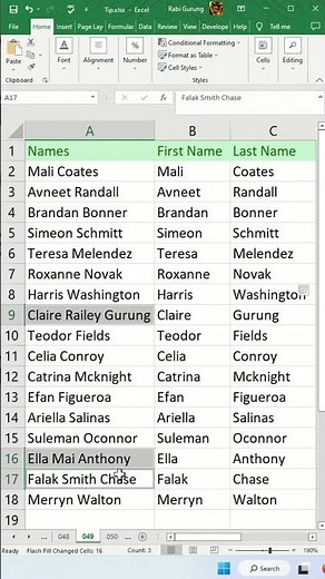 Separate First Name and Last Names - Excel Tips and Tricks