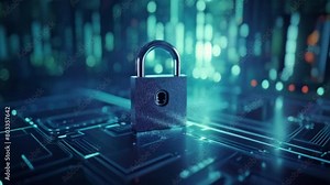 Cyber security and data protection concept, key and digital background