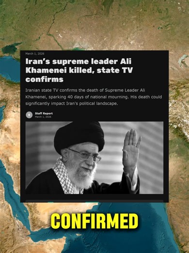 Iran Confirms Supreme Leader Ayatollah Ali Khamenei Is Dead After US-Israeli Strikes#irannews #WWIII #worldwar3 #middleeastcrisis #breakingnews