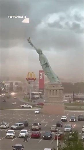 Strong winds topple replica Statue of Liberty in Brazil