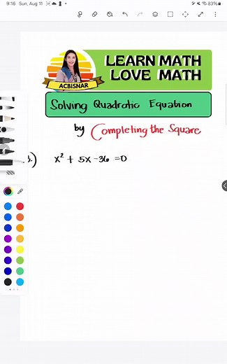Solving Quadratic Equation by Completing the Square #mathematics #mathhelper #mathtutorial #mathlessons #mathteacher #mathtricks #mathtutor #mathlesson #quadraticequations