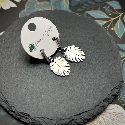 Monstera Leaf Drop Earrings: Hypoallergenic Jewelry, House Plant Accessories, Dangle Earring Set - Etsy
