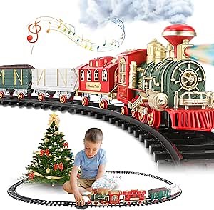 Amazon.com: Kids Train Set - Updated Large Christmas Train Toys w/Smoke, Sounds, Lights, Rechargeable Electric Train for Christmas Tree, Train Set for Boys with 4 Carriages, 16 Tracks : Toys & Games