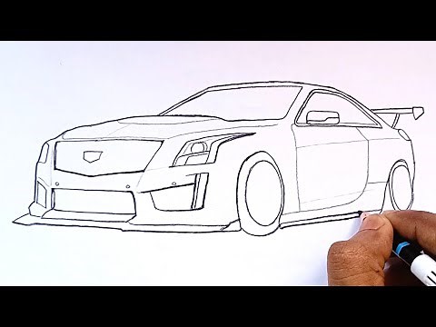 Cadillac Car Drawing | Easy & Detailed Car Art Tutorial | How to draw Cadillac CTS-V