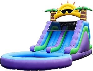 26FT Commercial Grade Inflatable Double Water Slides for Adults Kids with Giant Pool Drainage(950w UL Blower), 100% PVC Inflatable Water Slide for Backyard Party Outdoor Indoor, Rental 26x12x14 FT