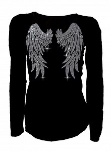 Rhinestone Wide Angel Wings T-shirt: Women's Bling Long Sleeves V-neck Cotton Blended - Etsy