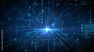 Dynamic digital background featuring binary codes, Futuristic data network and blockchain connection, and Technology digital data transfer. Motion abstract background 4k