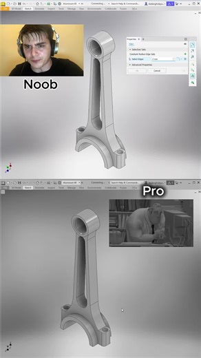 Noob vs Pro when creating fillets in Autodesk Inventor 😂 #autodeskinventor #cad #mechanicalengineering
