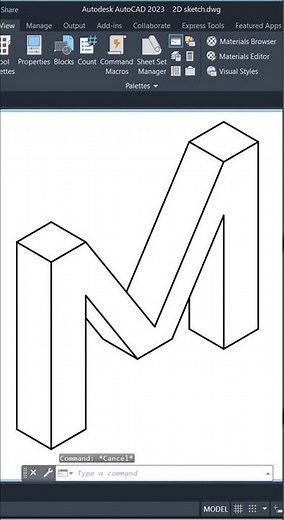 Isometric Alphabet Drawing – M | 3D Letter M in AutoCAD (A to Z Isometric Series) #alphabet #drawing
