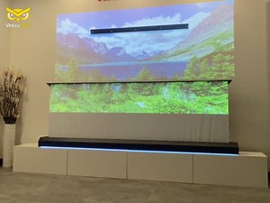 100 inch VJ-MWhite Motorized Floor-Rising Projection Screen, 8K/4K UHD White Projector Screen, Supports Multiple Aspect Ratios, Multiple Control Methods, Anti-Pinch & Dust-Proof Design