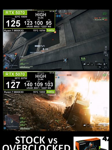 Litterly free fps when OC your gpu 😮😮 RTX 5070 running around 10% more fps in multiple games and benchmarks with the OC applied in MSI Afterburner #rtx #nvidia #rtx5070 #battlefield #bf6