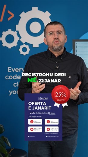 🎓𝐅𝐢𝐥𝐥𝐨 𝐫𝐫𝐮𝐠𝐞𝐭𝐢𝐦𝐢𝐧 𝐧𝐞 𝐏𝐫𝐨𝐠𝐫𝐚𝐦𝐢𝐦! 𝐁𝐞𝐡𝐮 𝐧𝐣𝐞 𝐩𝐫𝐨𝐠𝐫𝐚𝐦𝐞𝐫 𝐢 𝐫𝐢! – 𝟐𝟓% 𝐙𝐁𝐑𝐈𝐓𝐉𝐄, 𝐝𝐞𝐫𝐢 𝟐𝟐 𝐉𝐚𝐧𝐚𝐫 Zgjidh një nga shkollimet tona praktike dhe të certifikuara: ✅ Web Development ✅ Java Development ✅ C# Development ✅ Python & Data Engineering … dhe shumë të tjera në fushat më të kërkuara të teknologjisë! 👨‍🏫 Mëso nga profesionistë me përvojë, zgjero njohuritë e tua dhe hidh hapat drejt një karriere të suksesshme! 📲 Rezervo vendin tënd tani: 