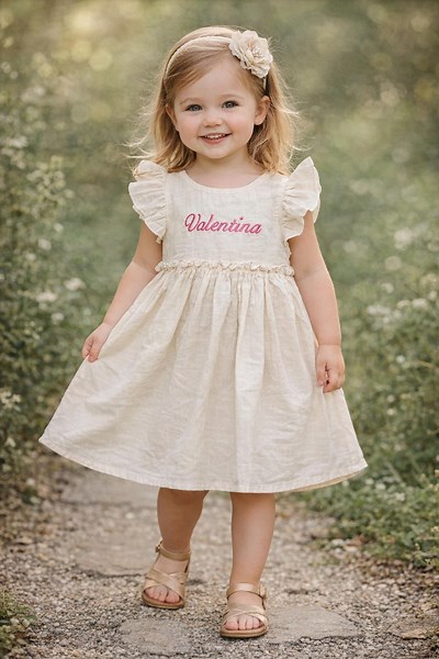 Personalized Embroidered Linen Dress for Girls - Custom Name or Initial on Chest - Etsy