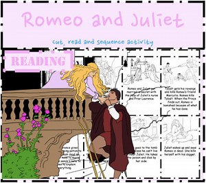 Romeo & Juliet Reading Activity: Read Sequence cut paste in order or make a book