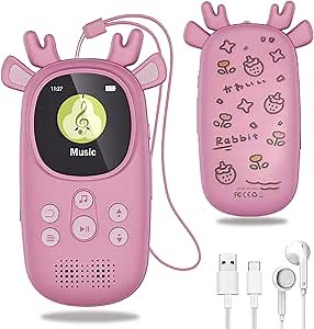 32GB MP3 Player for Kids, Cute Reindeer Portable Kids MP3 Player with Speakers Children MP3 Player with Bluetooth FM Radio, Alarm Clock, Voice Recorder, Stopwatch Music Bluetooth MP3 Player