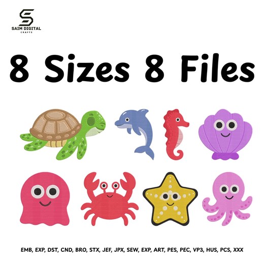 Sea Animals Embroidery Design Bundle, 8 Ocean Marine Life Patterns (instant Download) - Etsy
