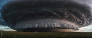 Dramatic sky with cyclone super-cell storm persistently rotating updraft clouds rainy weather timelapse