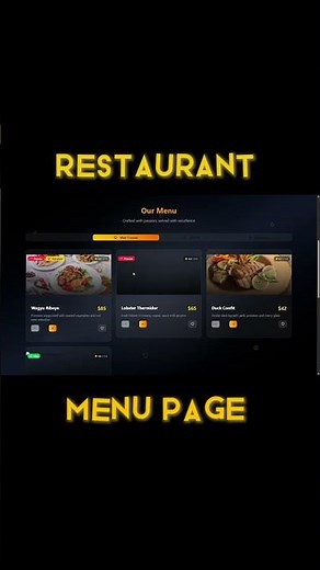Modern Animated Restaurant Menu Page UI | Next.js Design Showcase | PureBuay #shorts