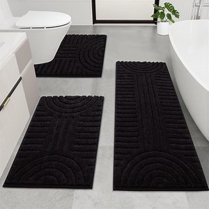 Bathroom Rugs Sets 3 Piece, Soft Absorbent Microfiber Bath Mats and U-Shaped Contour Toilet Rug, Plush Shaggy Bath Mat Set for Bathroom