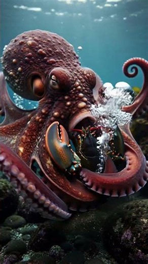 Giant Pacific Octopus Hunts Lobster | Intelligent Ocean Hunter in 4K #shorts
