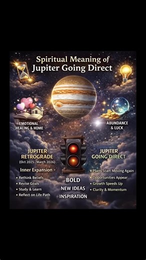 Jupiter has officially gone direct, and the cosmic energy is shifting from reflection to expansion. 🌟 After months of Jupiter retrograde (October 2025 – March 2026), the universe is turning the green light back on for growth, opportunity, and manifestation. Jupiter is the planet of luck, abundance, wisdom, higher knowledge, and spiritual growth. During the retrograde period, many of us were guided inward to rethink beliefs, revise goals, study, and reflect on our life path. Now that Jupiter is 