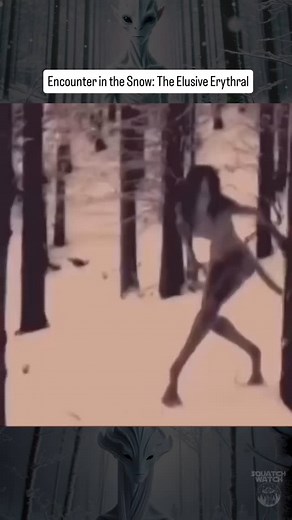 Squatch Watch (Michael Alonso) on Instagram: "As the camera zooms into the stillness of the snow-blanketed forest, a surreal figure begins to emerge from the shadows between the trees. Towering and ethereal, the creature moves with a hauntingly fluid grace, its elongated limbs seeming to glide over the snow without disturbing it. This creature—whispered about in local lore and known to cryptozoologists as the "Erythral"—is as much a mystery as the frozen landscape it inhabits. The Erythral is sa