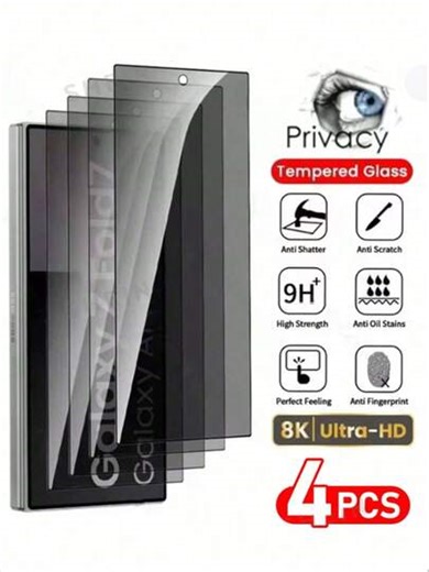 4pcs Privacy Tempered Glass Screen Protector, For Galaxy Z Fold 7 6 5 4 3, Anti-Peep Screen Protector, Compatible With Z Fold7, Fold6, Fold5, Fold4, Fold3, 9H Hardness Protective Film | SHEIN