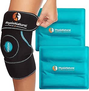 PhysioNatural Ice Pack for Knee Pain Relief, Reusable Gel Ice Wrap for Leg Injuries, Swelling, Knee Replacement Surgery, Cold Compress Therapy for Arthritis, Meniscus Tear and ACL