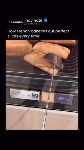 Inavinate on Instagram: "In France, even something as simple as slicing bread is treated with a blend of tradition and quiet engineering. Many supermarkets now offer self-service bread slicers right beside the bakery section — compact machines that let shoppers slip in a fresh baguette and watch it transform into perfectly even slices within seconds. What looks like a small convenience is actually a reflection of how deeply bread is woven into daily life here. Inside the machine, a rapid set of 