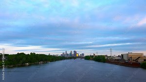 Minneapolis Minnesota over the Mississippi River Time Lapse 4k 100 MBPS