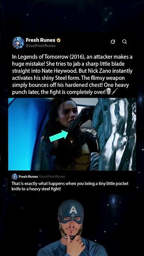 In Legends of Tomorrow (2016), Nick Zano completely ignores a sneaky knife attack